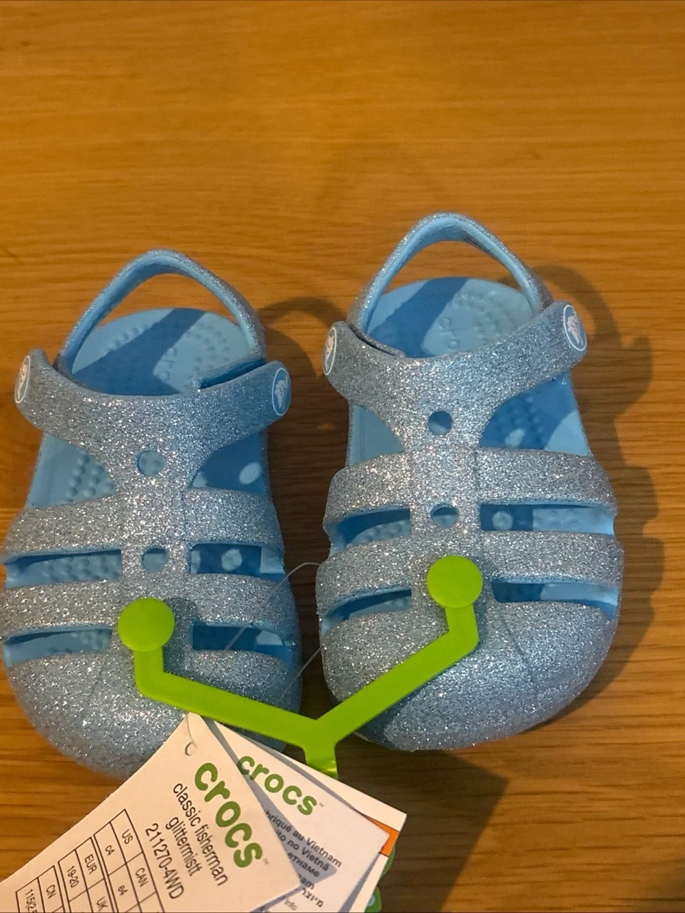 Crocs Classic Fisherman Sandals Blue Glitter Toddler Size C4 4 NEW